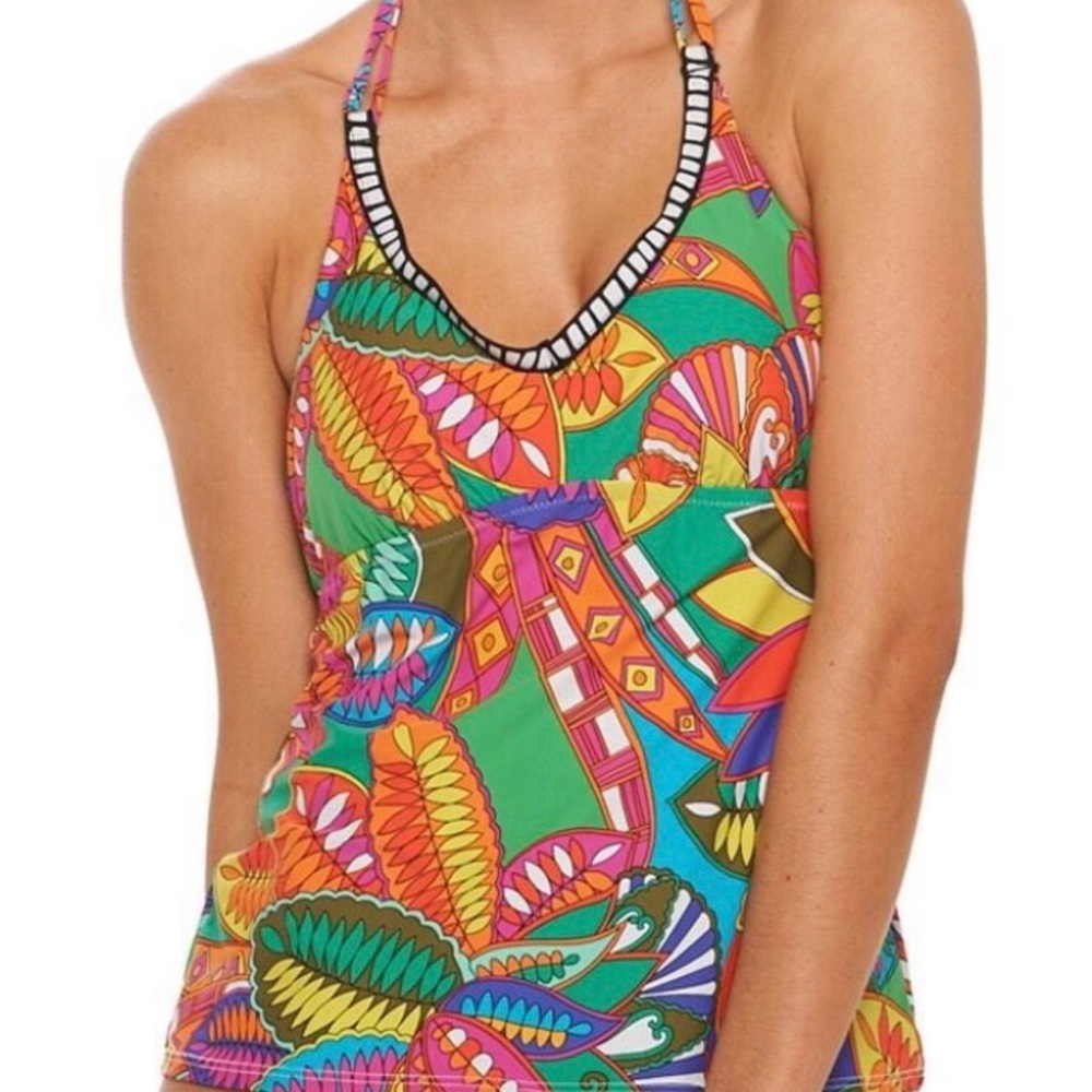 Trina Turk Multicolor Halter Tankini Swimsuit Top size 12 EUC